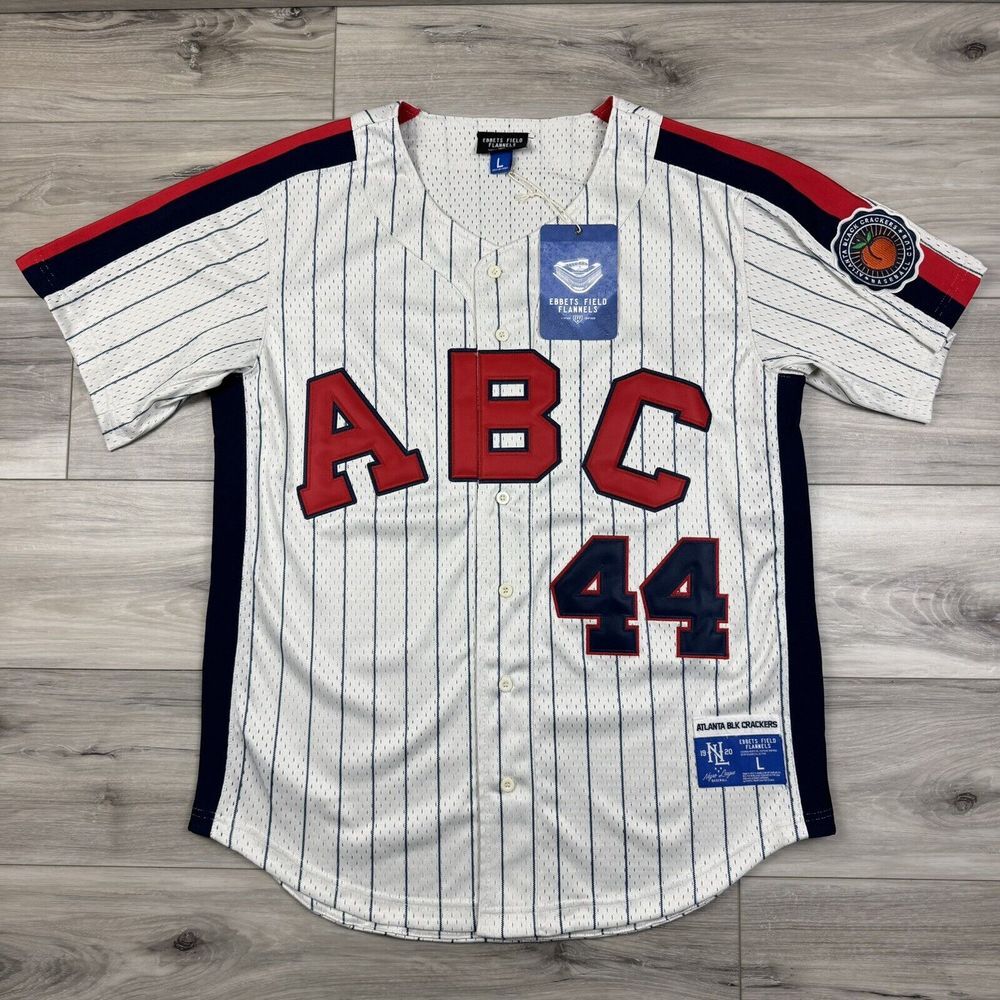 NWT Ebbetts Field Flannels Atlanta Black Crackers Jersey Large #44 Aaron Braves